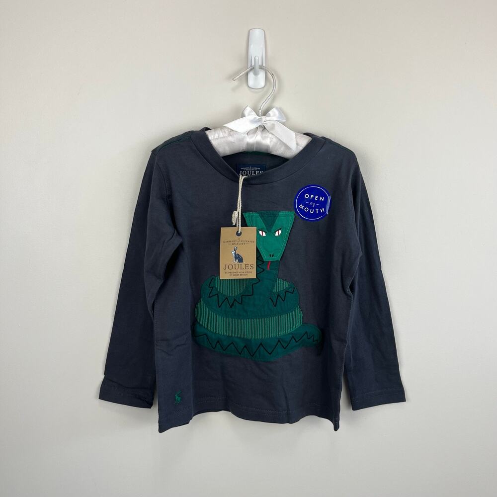 Joules Gray Lift the Flap Applique Chomp Snake T-Shirt 3-4 NWT